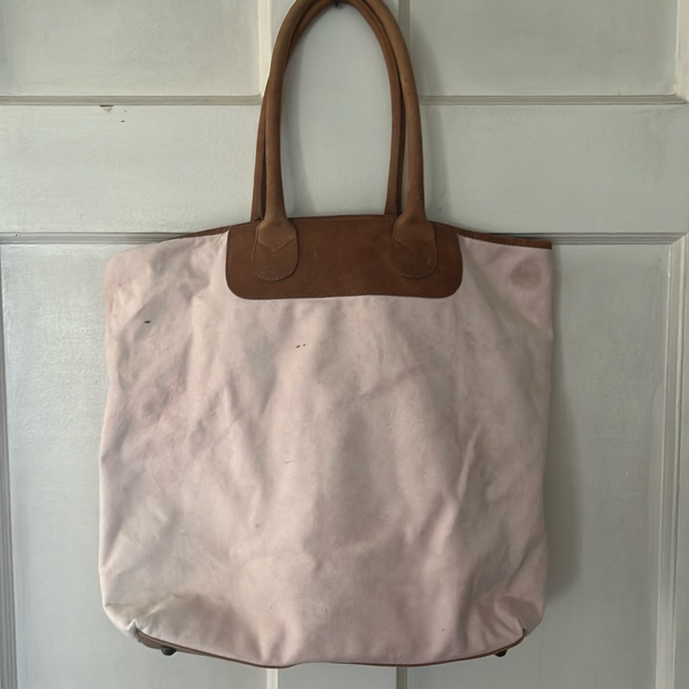 Pink Suede J. Jill Tote with Leather Handles, Bottom and Accents
